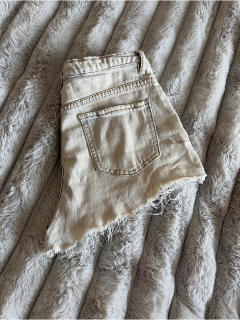 refuge Cream High-Waist Frayed Denim Shorts